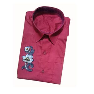 Men’s Regular Fit maroon embroidery Casual Shirt