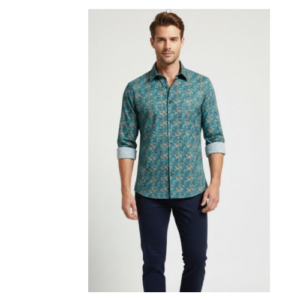 Long and Short Smart Slim FIT Teal Blue Floral Digital ..